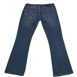 Miss Me Bootcut Jeans Low Waist Rise Embellished Back Pockets Distressed 28 x 30